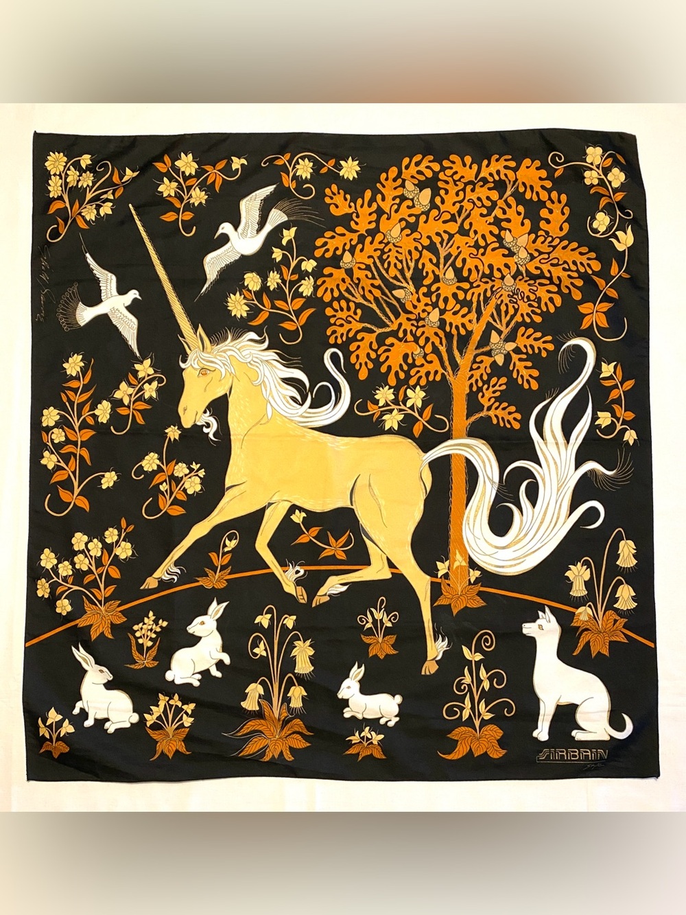 Vintage Sirbain France Unicorn Scarf Gerald Savoie Medieval Whimsigoth Wall Art